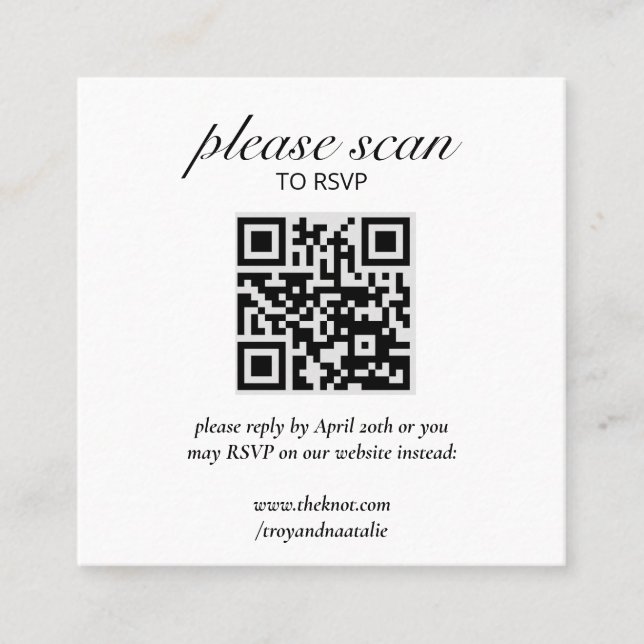 Modern RSVP with QR Code Enclosure Card (Front)