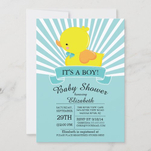 Modern Rubber Duck Boys Baby Shower Invitation