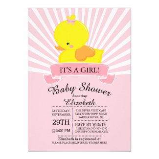 Modern Rubber Duck Girls Baby Shower Invitation