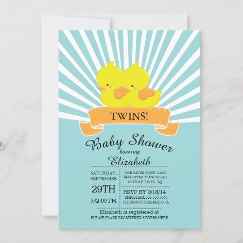 Modern Rubber Duck Twin Baby Shower Invitations