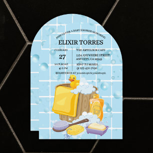 Modern Rubber Ducky Bubbles Baby Shower Invitation