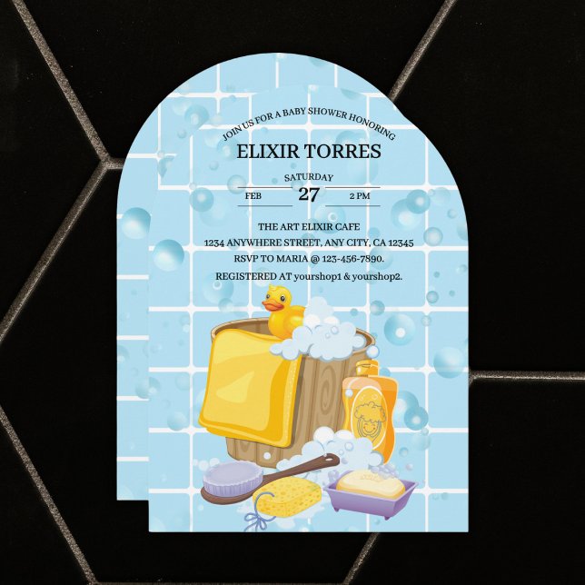 Modern Rubber Ducky Bubbles Baby Shower Invitation (Creator Uploaded)