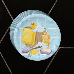 Modern Rubber Ducky Bubbles Baby Shower Paper Plates
