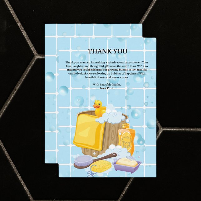Modern Rubber Ducky Bubbles Baby Shower Thank You Card (Creator Uploaded)