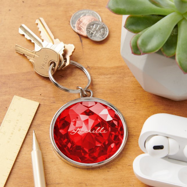 Modern Ruby Gemstone Premium July Birthstone Name  Keychain (Desk)