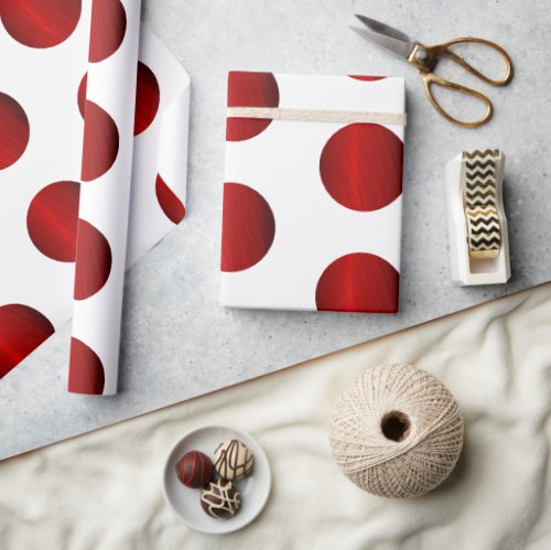Modern Ruby Red Circles on White Wrapping Paper
