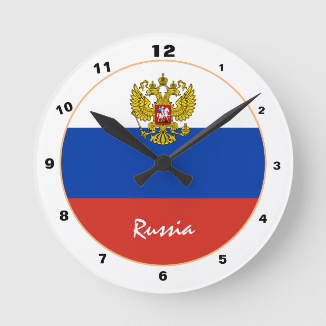 Modern Russian Flag, Russia patriotic Home /design Round Clock (Front)