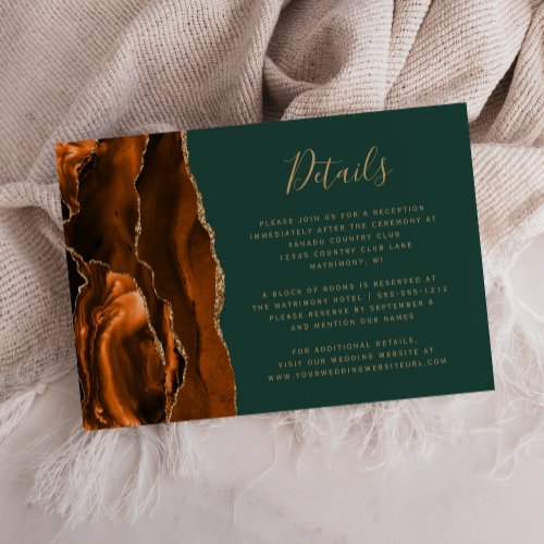Modern Rust Agate Hunter Green Wedding Details Enclosure Card