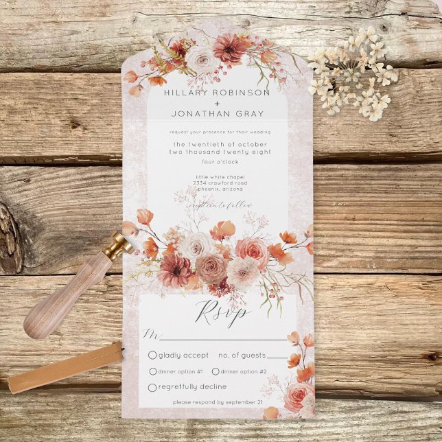 Modern Rust Boho & Neutrals Floral Dinner All In One Invitation (Creator Uploaded)