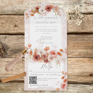 Modern Rust Boho & Neutrals Floral QR Code All In One Invitation
