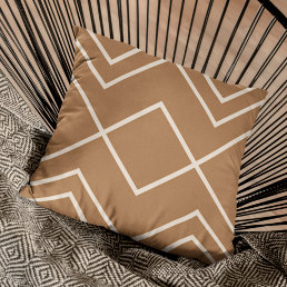 Modern Rust Brown Greige Ivory Geometric Stripes Throw Pillow
