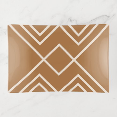 Modern Rust Brown Greige Ivory Geometric Stripes Trinket Tray