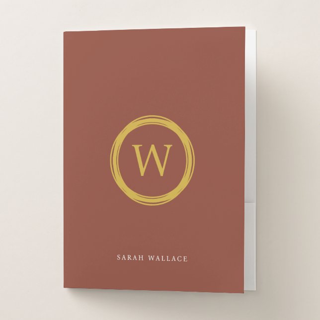 Modern Rust Gold Monogram Presentation Folder (Front)