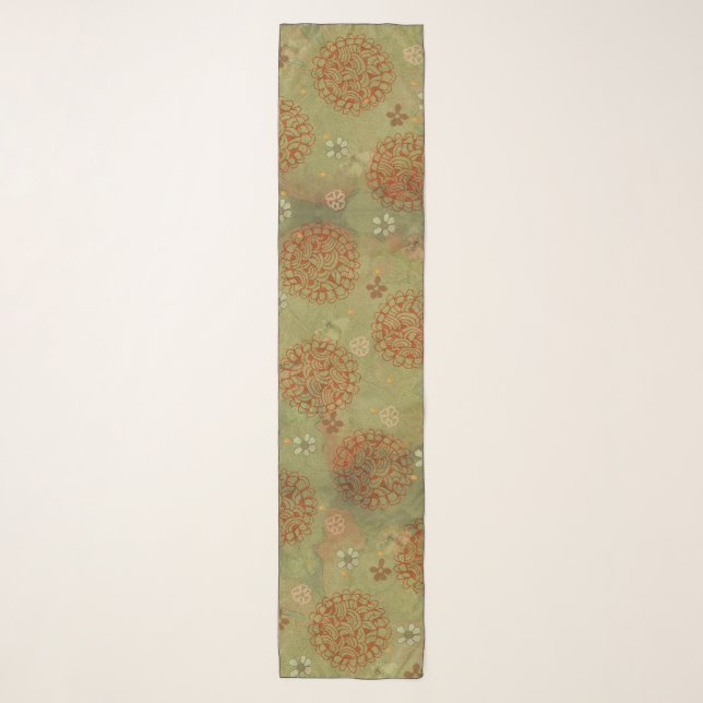 Modern Rust Green Sun Blossom Scarf (Front)