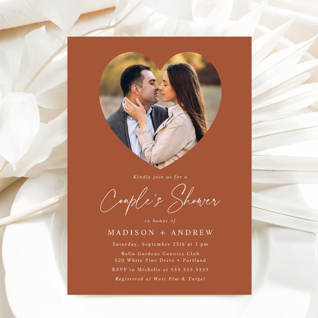 Modern Rust Heart Photo Couple's Shower Invitation (Creator Uploaded)