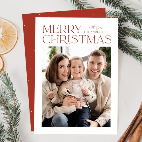 Modern Rust Merry Christmas Photo Holiday Card