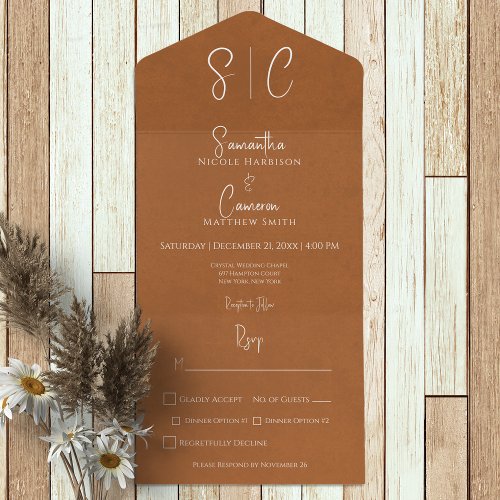 Modern Rust Minimal Monogram Dinner All In One Invitation