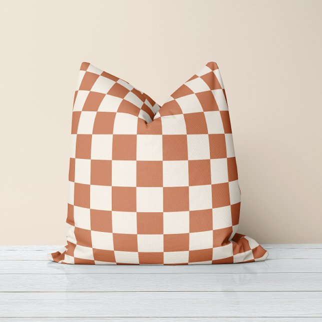 Modern Rust Orange & Cream Gingham Throw Pillow (Creator Uploaded)