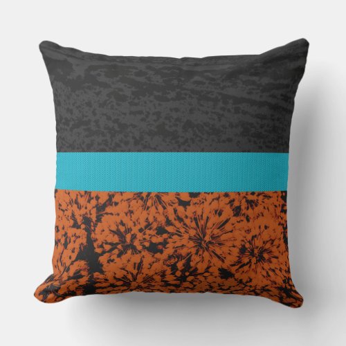 Modern Rust Turquoise Black Thistle Abstract Outdoor Pillow