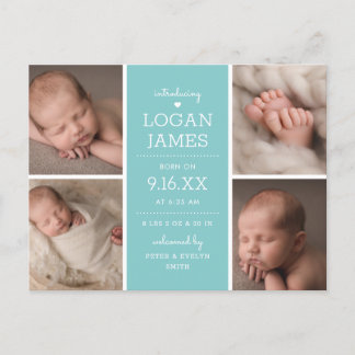 Modern Rustic 4 Photo Collage Baby Announcement Postcard
