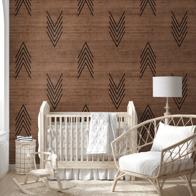 Modern Rustic African Mudcloth Brown Wallpaper (Kids)