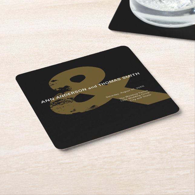 Modern Rustic Ampersand Wedding Mug Square Paper C Coaster (Angled)
