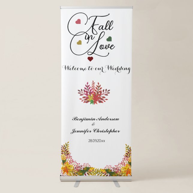 Modern Rustic Autumn Floral Wedding fall in Love Retractable Banner (Front)