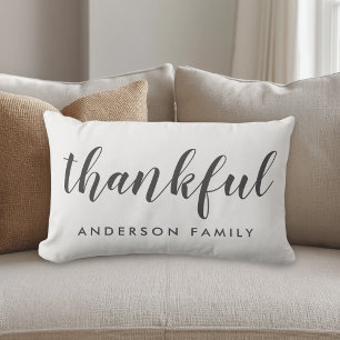 Modern Rustic Autumn Thankful Family Name Lumbar Pillow