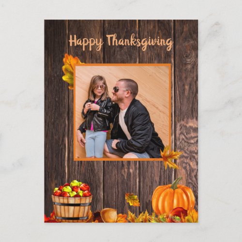 Modern Rustic Autumn Thanksgiving Family Photo Holiday Postcard
