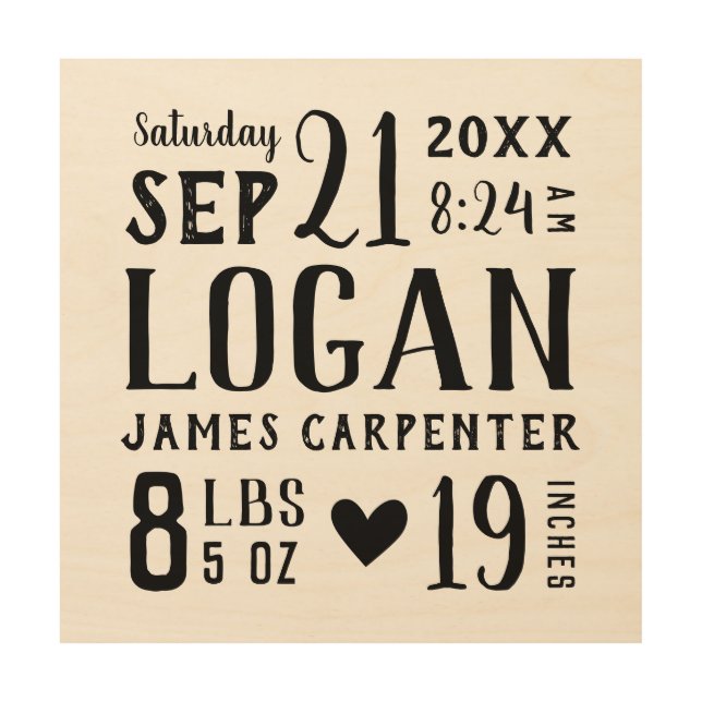 Modern Rustic Baby Birth Stats Nursery Art (Front)