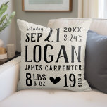 Modern Rustic Baby Birth Stats Nursery Pillow<br><div class="desc">Modern farmhouse throw pillow personalized with your baby's name, birthday, birth stats or other custom text. Please note the subtle burlap background texture is part of the printed design and the product is not made of real burlap material. Click the Customize It button to customize fonts and colors, add your...</div>