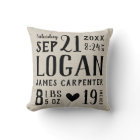Modern Rustic Baby Birth Stats Nursery Pillow