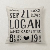 Modern Rustic Baby Birth Stats Nursery Pillow