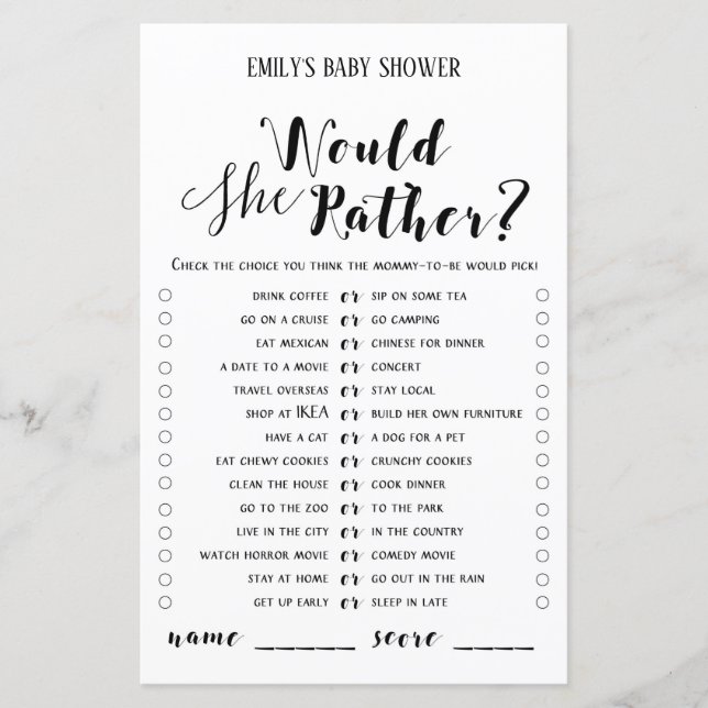 Modern Rustic Baby Shower Game PRINTED (Front)