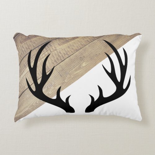 Modern Rustic Barn Wood  Black Antlers Accent Pillow