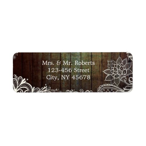modern rustic barnwood lace country wedding label