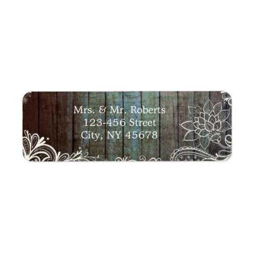 modern rustic barnwood lace wedding label