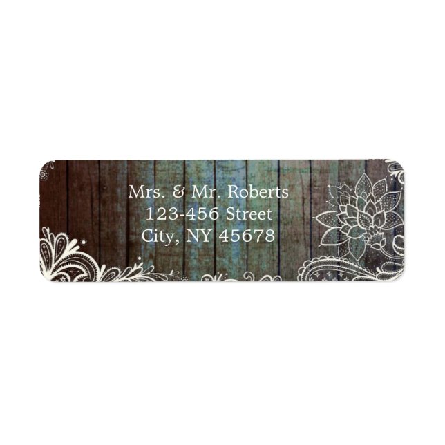 modern rustic barnwood lace wedding label (Front)