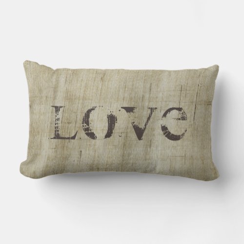 Modern Rustic Beige Burlap Love Lumbar Pillow