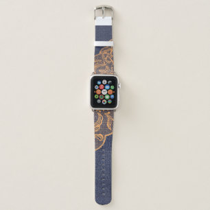 Modern Rustic Beige lace Denim, Jeans, birthday Apple Watch Band