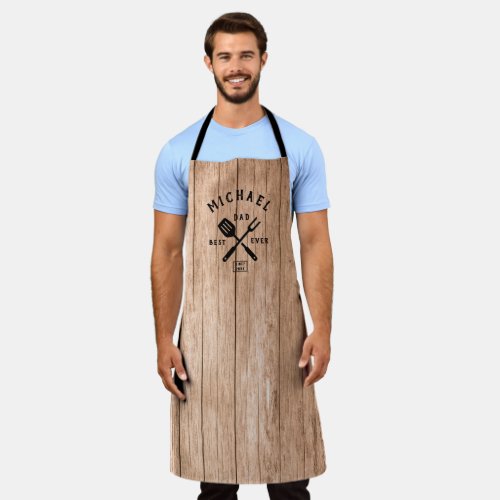 Modern Rustic BEST DAD EVER Cool Retro Wood Adult Apron
