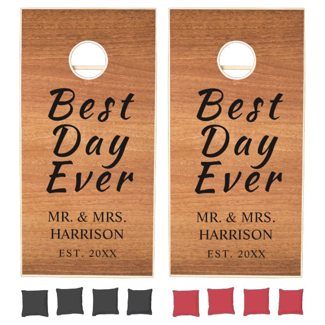 Modern Rustic Best Day Ever Wedding Wood  Cornhole Set (Set)