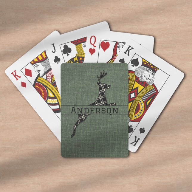 Modern Rustic Black And White Plaid Deer Poker Cards (Creator Uploaded)