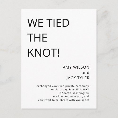 Modern Rustic Black and White Wedding Announcement Postcard
