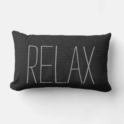 Modern rustic black burlap Relax script Lumbar Pillow