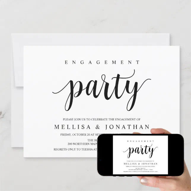 Modern Rustic, Black, Engagement Party Invitation | Zazzle