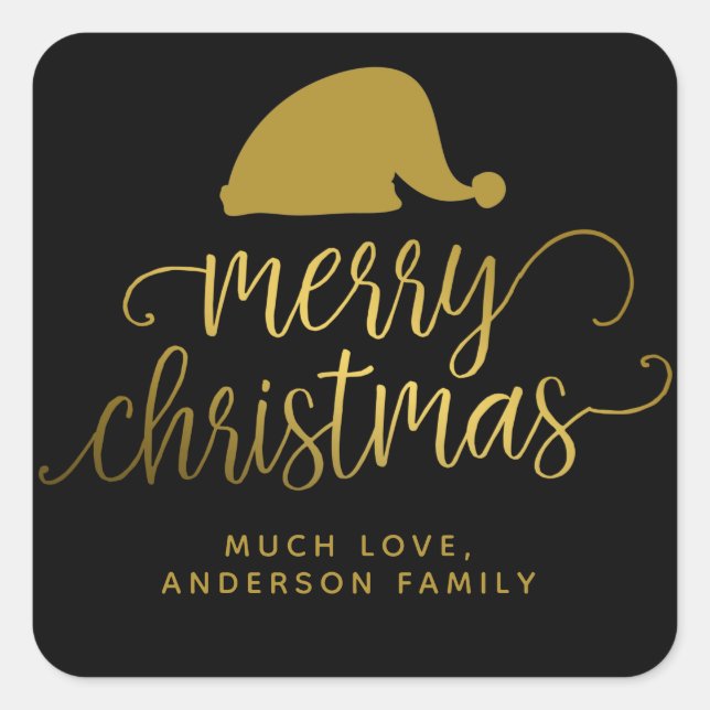 Modern Rustic Black Gold Merry Christmas Gift Tag (Front)