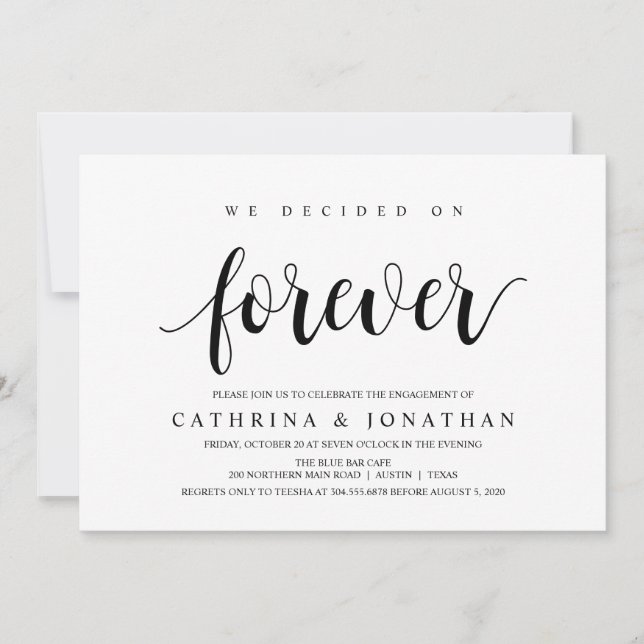 Modern Rustic, Black script, Engagement Party Invitation (Front)