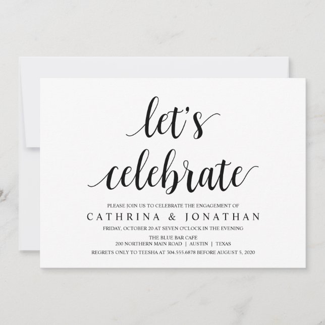 Modern Rustic, Black script, Engagement Party Invitation (Front)