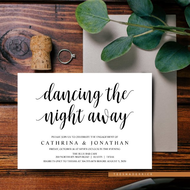 Modern Rustic, Black script, Engagement Party Invitation (Dancing The Night Away, Modern Rustic, Engagement Dinner and Party Invitation Cards)